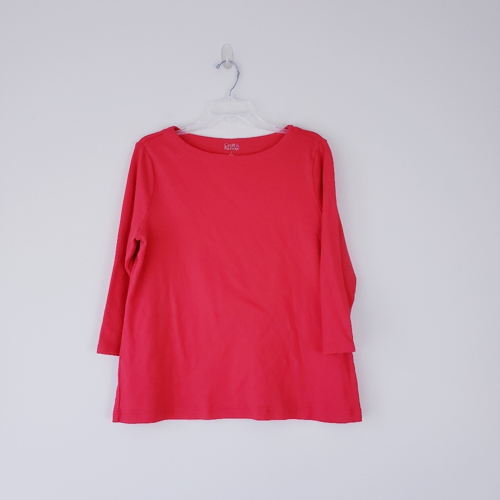 Croft & Barrow Boatneck 3/4 Sleeve Red T Shirt Top Size Large